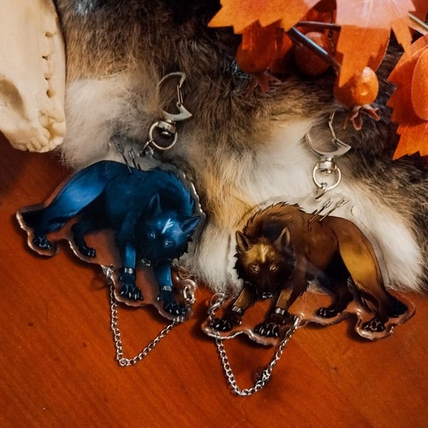Fenrir double sided acrylic keychain, viking mythology keychain for wolf lover, nordic mythology