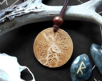 Cernunnos celtic amulet , Deer god , Goth , Pagan , Wood pendant