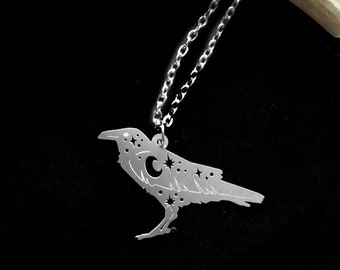 Arthwick Store Illustration of a Crow on Red Background Pendant Necklace