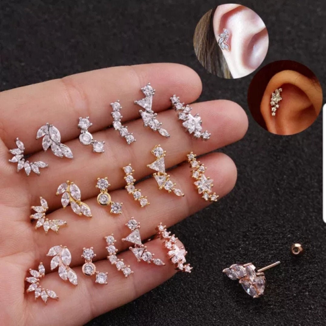 1pc Mini Zircon Stainless Steel Cartilage Piercing Stud Earring For Women  Girls Shining Cross Flower Piercing Earrings Jewelry  Stud Earrings   AliExpress