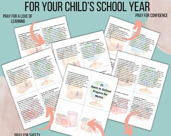 21 Back to School Prayers for Moms | Printable Prayer Cards for Kids | School Year Prayer Journal | Christian Mom Digital Download