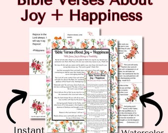 Bible Verses About Joy Printable | Christian Encouragement Wall Art + Bookmarks | Scripture Cards Digital Download