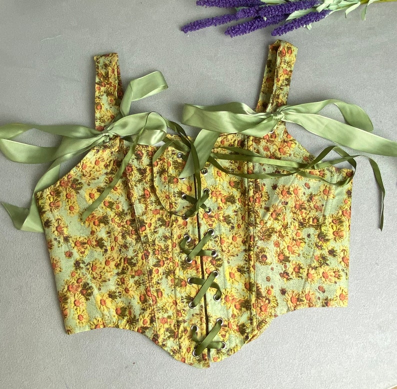 Yellow Floral Corset Top/ Renaissance Overbust Corset/ Corset Etsy