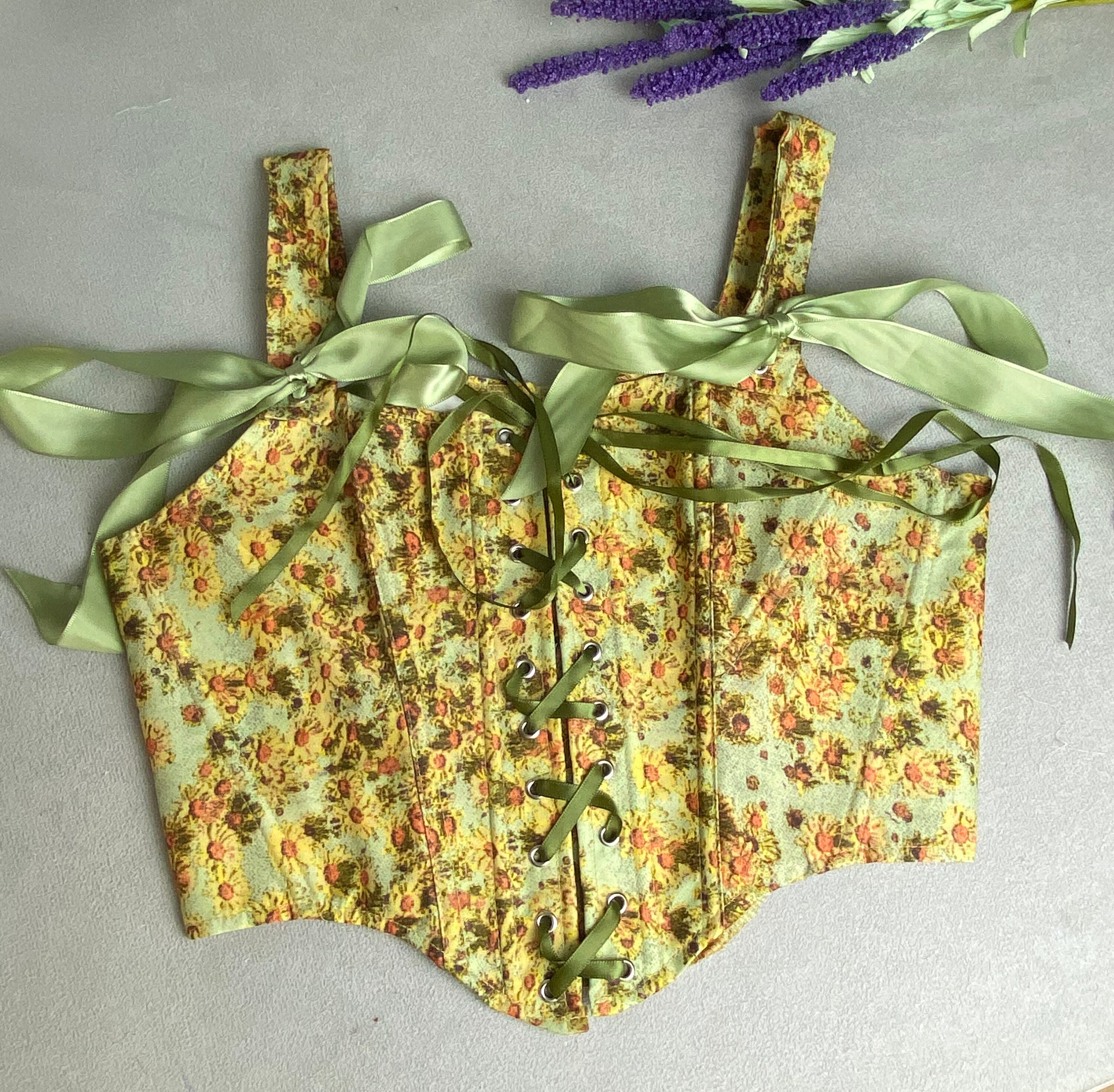 Yellow Floral Corset Top/ Renaissance Overbust Corset/ Corset Etsy