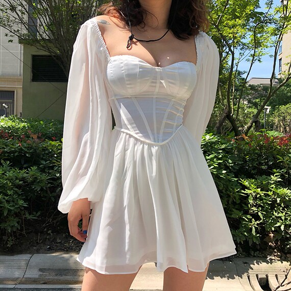 White Corset Midi Dress/ French Renaissance Skirt/ Victorian | Etsy