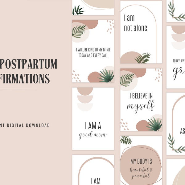 20+ Postpartum Affirmation Cards | New Mom Affirmations | Digital Printable | Instant Download | For New Moms