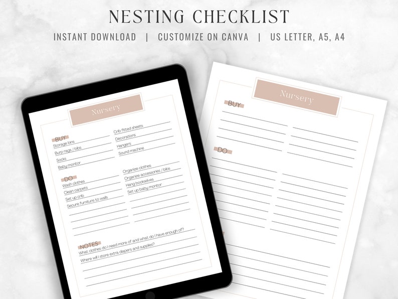 Nesting Checklist Pregnancy Checklist to Do List for New Baby Pregnancy Journal New Mom Gift ...