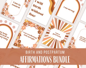50+ Birth Affirmations and Postpartum Affirmations Bundle | Retro Floral | Digital Printable | Instant Download | Prep for Birth