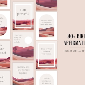 30+ Cartões de Afirmação de Nascimento | Cartões de Afirmação Desert Boho | Imprimível Digital | Download Instantâneo | Preparação para o Nascimento