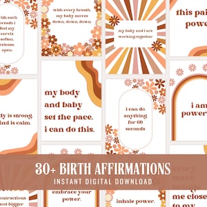 Plus de 30 cartes d'affirmation de la naissance | Cartes d'affirmation rétro | Impression numérique | Téléchargement instantané | Préparation à la naissance