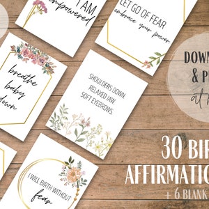 30+ Cartões de Afirmação de Nascimento | Floral Dourado | Imprimível Digital | Download Instantâneo