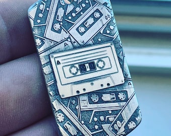 Cassette Tape with Background Dog tag (1.8mm deep engrave)