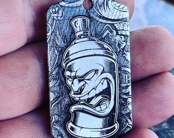 Spray Can Graffiti Dog Tag  (1.8mm deep engrave)