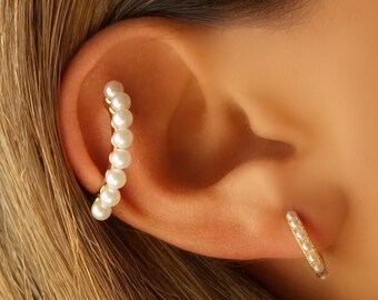 Ear cuff with pearls, Ear cuff pearls, Ear cuff Sterling Silver, Gold Plated, Cartilage Ear cuff, Non Pierce Cartilage Earcuff, Minimalist