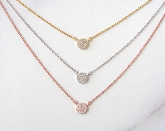 Pave Circle Necklace Layered Necklace, Sterling Silver Gold Plated, Layered Necklace, Layered Set, Delicate, Dainty