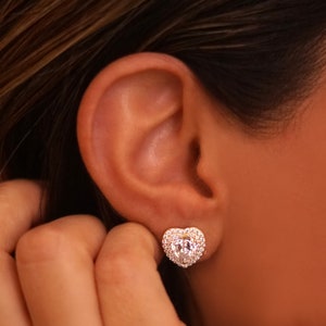 Heart Shaped Earrings, Heart Earrings, Zirconia dainty earrings,Minimalist earrings,Sterling Silver Gold Plated,Heart Earrings,Heart Jewelry