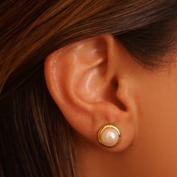 Pearl Plain Halo Earrings Big Pearl Earrings Sterling Silver