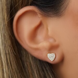 Heart Stud Earrings, Heart Earrings, Zirconia dainty earrings, Minimalist earrings, Sterling Silver Gold Plated