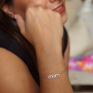 MOM Zirconia Bracelet, Sterling Silver Gold Plated, Zirconia, 925 Sterling Silver, Gift Idea, Delicate, Mom Jewelry, Pave Zirconia