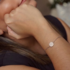 Disc Zirconia Bracelet, Sterling Silver Gold Plated, Zirconia, 925 Sterling Silver, Gift Idea, Delicate, Disc Jewelry, Pave Zirconia