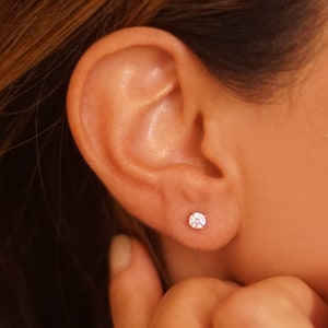 Solitaire Zirconia Earrings, Zirconia Earrings, Stud Earrings, Sterling Silver Gold Plated, Dainty, Delicate, Jewelry
