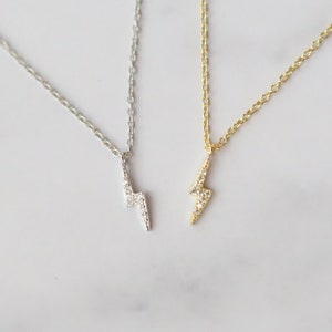 Necklace Lightning Bolt, Sterling Silver Gold Plated, lightining necklace, layered necklace, everyday jewelry gift for her, birthday gift