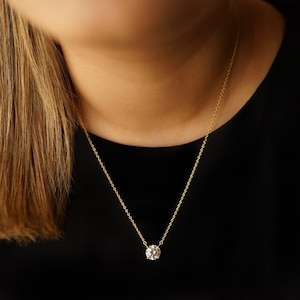 Solitaire Zirconia Necklace 9mm, Sterling Silver Gold Plated, Delicate Zirconia Necklace, Tiny Solitaire Necklace, Everyday Necklace, Layer