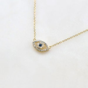 Evil Eye necklace, Sterling Silver Gold Plated,  good fortune necklace, protection charm necklace, good energy necklace, gift for her