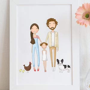 Custom Family Portrait, Cartoon Portrait, Family Portrait illustration with pets, family portrait from photo, Custom Illustration, gift