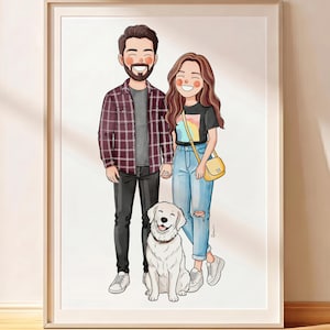 Custom Watercolor Portrait From Photo - Hand-drawn Digital Portrait with pet - Cartoon Portrait