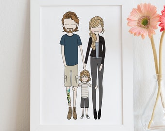 Custom Family Cartoon Portrait: Personalized Illustration Gift