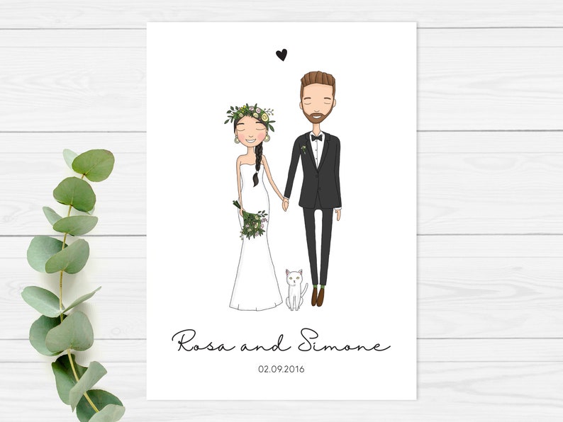 Ensemble d'invitations de mariage personnalisées, portrait de couple personnalisé, portrait de mariés, illustration de mariage personnalisée, invitation personnalisée, numérique image 1