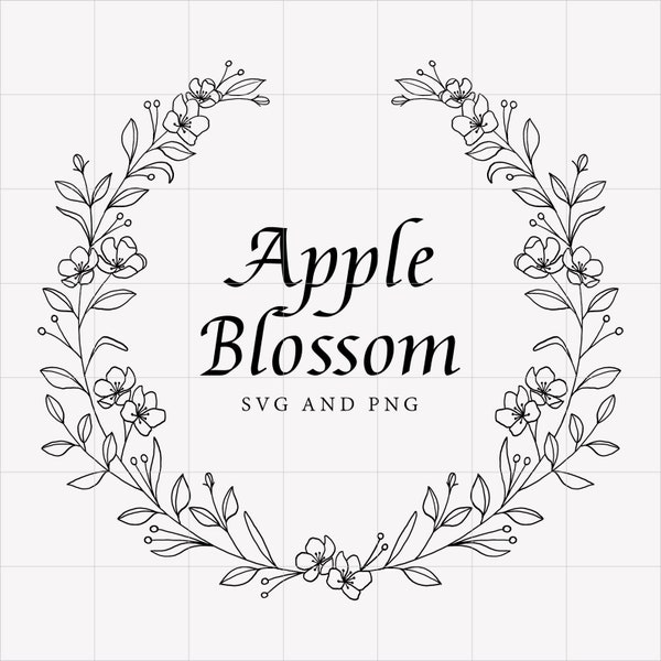 Apple Blossom Wreath svg and png, Wreath Svg, Floral Wreath Svg, Monogram SVG, Magnolia Svg, Minimalist Wreath, Digital Paper Craft