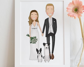 Wedding portrait, wedding drawing, couple portrait, bridesmaid gifts, Wedding gift, anniversary gift, gift ideas, wedding illustration