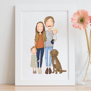 Benutzerdefinierte Familien Porträt Illustration: Personalisierte Cartoon Zeichnung (Digital Printable 12x16 inches)
