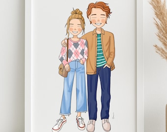 Custom Couple Portrait From Photo - Cartoon Portrait - Framed, Printed, or Printable file - Anniversary Gift