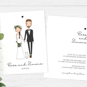 Ensemble d'invitations de mariage personnalisées, portrait de couple personnalisé, portrait de mariés, illustration de mariage personnalisée, invitation personnalisée, numérique image 2