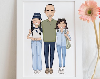 Custom Family Portrait Illustration: Personalized Cartoon, Pet Art (Digital Printable)
