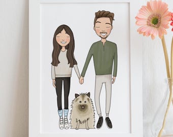 Custom Couple Portrait Illustration: Personalized Family Cartoon Art Gift
