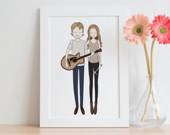 Custom Couple Portrait Illustration: Personalized Family Gift