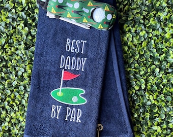 Personalized Embroidered Golf Towel, "Daddy by Par" Navy Terry Cloth