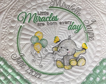 Personalized Baby Quilt, Heirloom Embroidered Keepsake Blanket, Custom Nursery Gift, Baby Shower Present, Quilted Cotton Baby Blanket