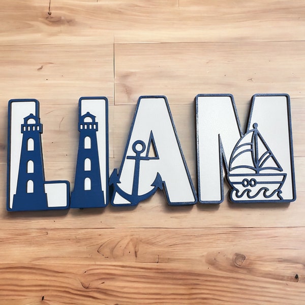 Nautical Nursery Decor - Custom Wooden Baby Name Letters - Ocean-inspired - Boy/Girl Nursery Letters - Wooden Letters, Nursery Decor.