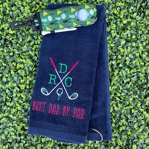 Personalized Golf Towel, Embroidered, Monogrammed Gift for Dad, Custom Golf Towel for Father&#39;s Day, Groomsmen & More