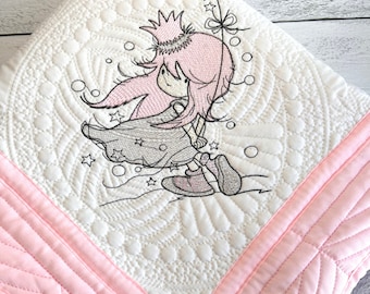 Personalized Princess Baby Quilt: Embroidered Crown & Stars, Custom Keepsake