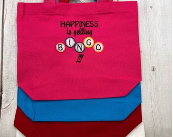 Personalized Embroidered Bingo Tote Bag, Available in 4 Colors