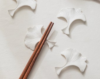 Ceramic Ginkgo Leaf Art Chopsticks Rest, Japanese Korean Style Knife Spoon Brush Rest Holder, White Clay Leaf Decor