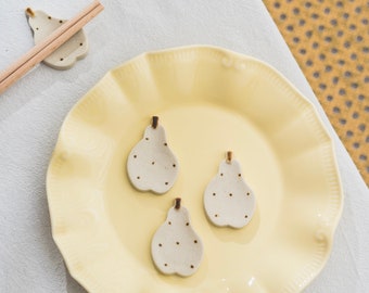 Ensemble unique de support et de support pour baguettes en céramique - Mini motif poire, jolie décoration de table à manger
