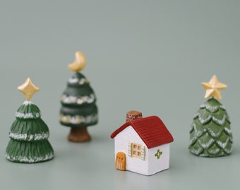 Handmade Red Clay Miniature House Ornament, Kawaii Aesthetic Mini House Desk Decor, Unique Handmade Item Gift for Her