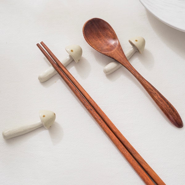 Kawaii Japanese Style Mushroom Chopstick Rest | Ceramic Mushroom Spoon Rest | Hand Made Miniatures